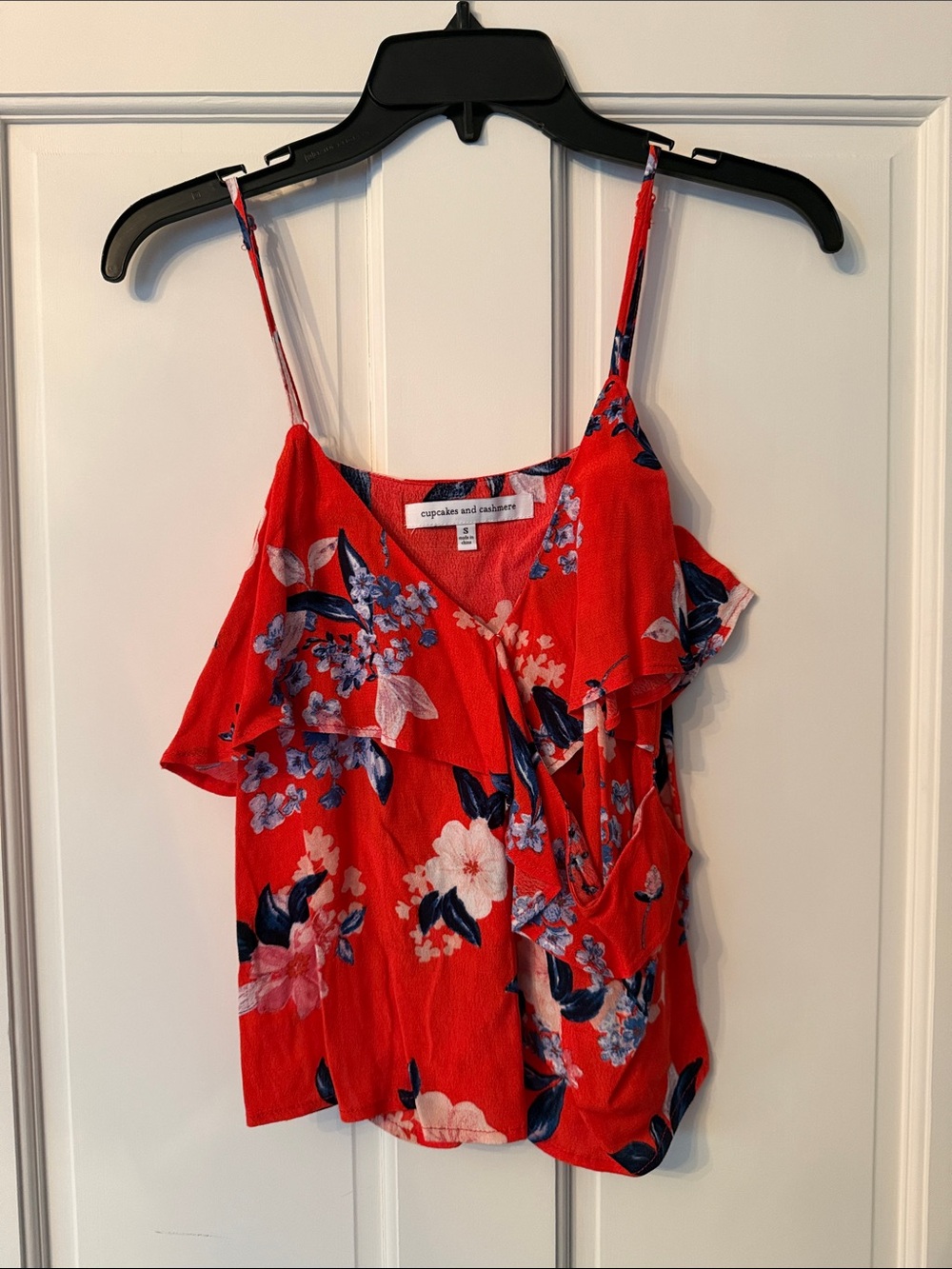 cupcakes & cashmere Bright Red Floral Ruffle Camisole